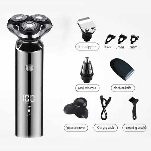 Electric Rotary Shaver for Men - Upgraded Grooming Set, USB Rechargeable Digital Display Shaver with Trimmer, Nose Hair Attachment, Guide Combs and Accessories