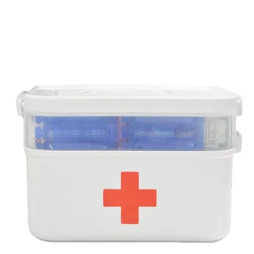 Boutique Retro Enameled First Aid Box for Medicine Storage and Home Decor with Lid and Removable Tray