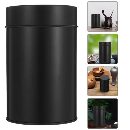Small Metal Container Tea Canister Tinplate Black 2Pcs 4.72x2.95x2.95in