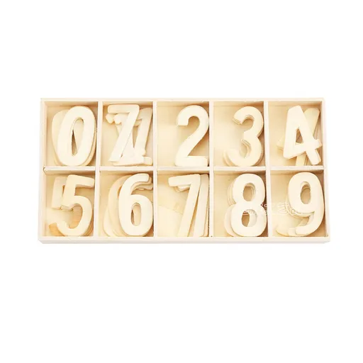 50-Piece Wooden Number Set, 5 Each of 0-9 with Compartment Storage Tray