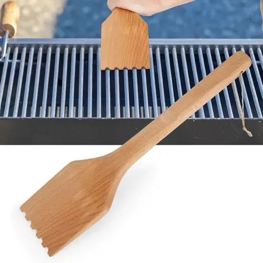 Bristle-Free Wooden BBQ Grill Scraper with Long 41 cm Handle for Cleaning Gas, Cast Iron and Electric Grill Grates After Cooking