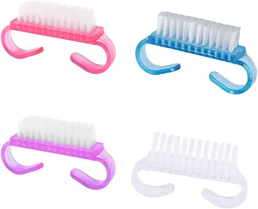 Cleaning Brush Set 4 Pieces Plastic Hand Scrub Brush with Handle for Cleaning Nails Hands Feet Shoes Washbasins Floors Purple Pink Blue Transparent