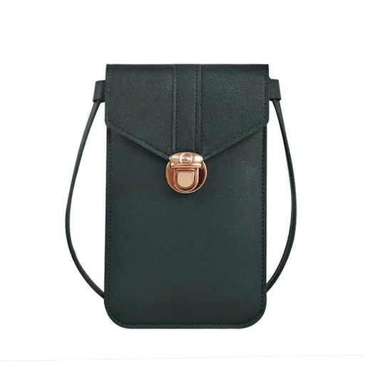 Touch Screen Crossbody Phone Bag with Clear Window PU Leather Wallet Purse - Green