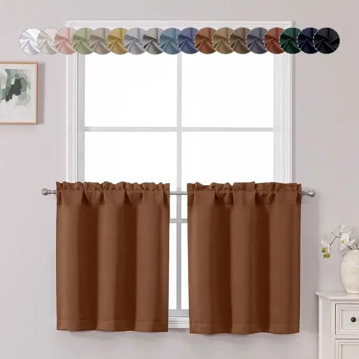 Short Black Out Curtains 36 Inch Length, Small Blackout Curtain Tier Rod Pocket Half Window Curtains for Kitchen Basement Cabinet Camper RV Bunk, 2 PCS, Each 30" Wx36 L, Black