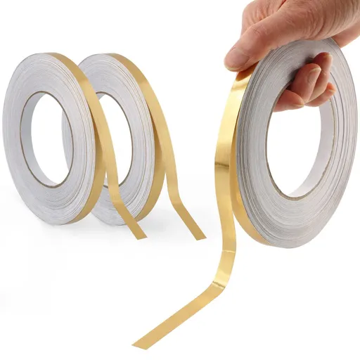 2 pcs Peel and Stick Gold Metalized Polyester Mylar Film Craft Tape, Self-Adhesive Wall Molding Trim with Vibrant Mirror-Like