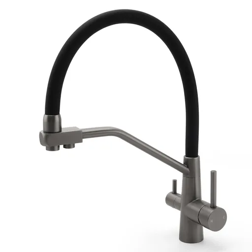 NEW Gun Metal Grey 3-Way Drink Pure Water Kitchen Mixer Pull Out Spout Sink Tap