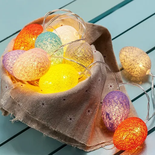 3M Easter Cotton Ball Egg String Lights (20 LED) - Colorful Egg-Shaped Fairy Light Holiday Decor