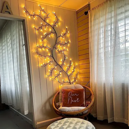 96 LED Indoor Wall Tree Lights Willow Vine Light Artificial Plants Tree Branches Lights 8 Modes 6 FT Flexible Enchanted Christmas Decoration (Warm White)