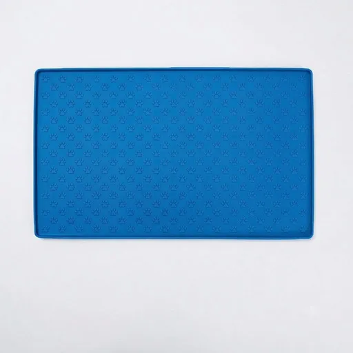 Whimsical Paw Print Silicone Pet Feeding Mat – Waterproof Non-Slip Cat and Dog Food Bowl Tray with Raised Edge, Keeps Floors Dry and Tidy During Mealtime (Blue, S（18.90*11.81in）)