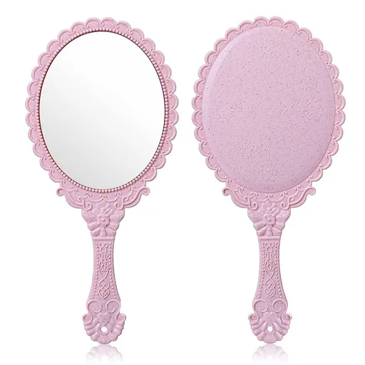 Vintage Handheld Mirror,Decorative Mirrors for Face Makeup Cosmetic Mirror Hand Held Travel Mirrors Personal Cosmetic(Pink)