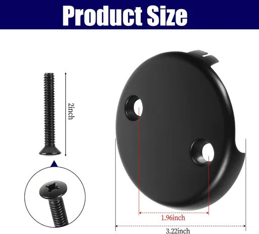 Bathtub Overflow Drain Cover 3-1/8 inch, Two Hole Tub Overflow Drain Cover, Bath Face Plate Bathtub with Screws for Most Standard Bath Tub Drains Black