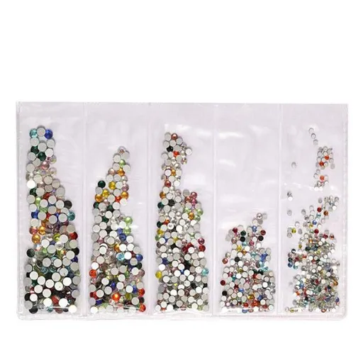 1440Pcs Glitter Rhinestones Crystal Clear Flat Bottom Glass Nail Art Nail Drill - Colourful