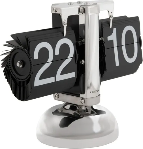 Black Flip Table Clock with Chrome Stand, Modern Retro Desk Clock, 9.5 x 21 x 16.5 cm