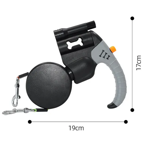 Black and Grey One-to-Two Retractable Dog Leash with One-Click Safety Lock & Night Light - 3M Tangle-Free 360° Rotation Walking Leash