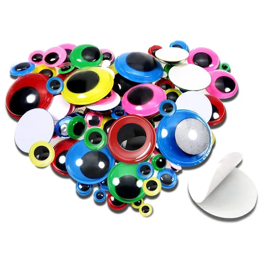 100pcs Eyes Self Adhesive for Craft Sticker Eyes 5mm to 15mm Assorted Colors Round Plastic Crafts Eyes for DIY Arts Crafts