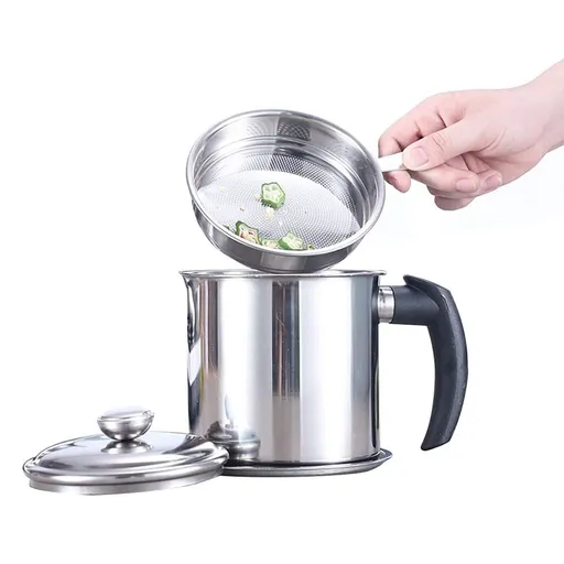 Stainless Steel Oil Filter Household Cooking Oil Storage Can with Fine Mesh Lid Cooking Oil Fat Separator for Storing Frying