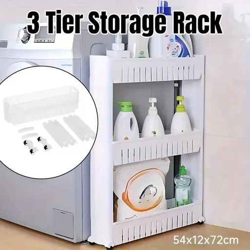 3 Layer Movable Plastic Kitchen Storage Rack Space-Saving Design Easy Mobility Durable Construction