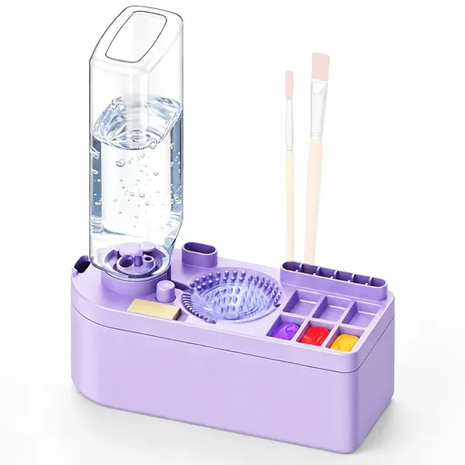Multi-Functional All-in-One Brush Washer & Storage Box — 450ml Leak-Proof Cleaning Cup + Palette + Brush Slots, Portable & Drop-Resistant. A Must-Have for Watercolor & Acrylic Painting./light purple