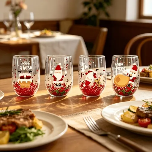 Christmas glass set, double walled glasses, borosilicate glass, festive drinkware, holiday gift, Australian Christmas, thermal insulated glasses, reusable glass cups - Random patterns - Size 4pcs