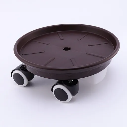 Worgeous Movable Flower Pot Mat with Water Box for Plants Made of Durable Plastic in Brown 27CM Outside