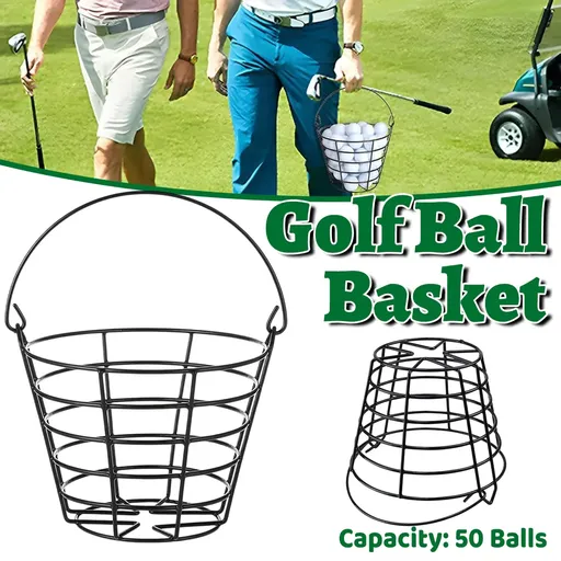 Heavy Duty Iron Golf Ball Basket 50 Ball Range Carrier with Handle Black