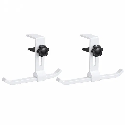 2 pack White Aluminium Desk Edge Hook - Adjustable Clamp-On Bag Hanger For School And Office - Space Saving Storage Solution