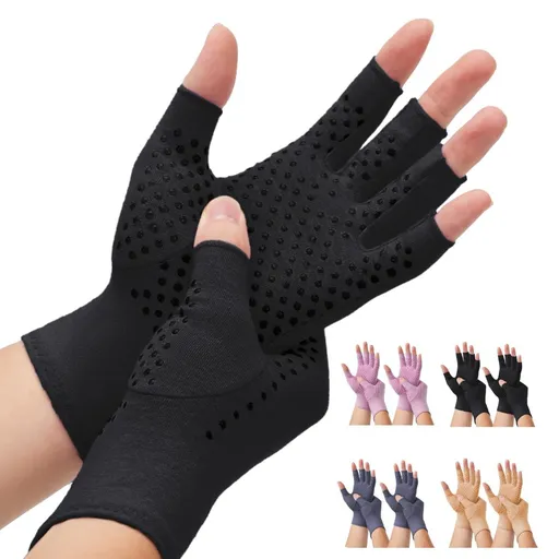 2-Pair Arthritis Compression Gloves- for Hand Arthritis, Carpal Tunnel Pain, Rheumatoid Arthritis, RSI, Fingerless, Anti-Slip, Breathable Gloves for Men & Women, Typing, Daily Use - Black - Size M
