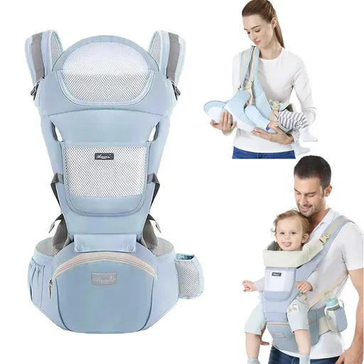 Blue 6 in 1 Adjustable Baby Carrier with Hip Seat in Light Green for Newborns and Toddlers (3-36 Months)