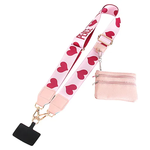 Phone Strap with Zipper Pouch,Crossbody Adjustable Chain Lanyard with PU Leather Wallet for All Phones E
