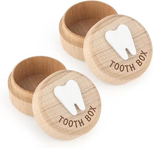 2Pcs Tooth Fairy Box Wooden Tooth Fairy Keepsake Box Lost Teeth Storage for Kids Milk Teeth Container Box for Boy or Girl