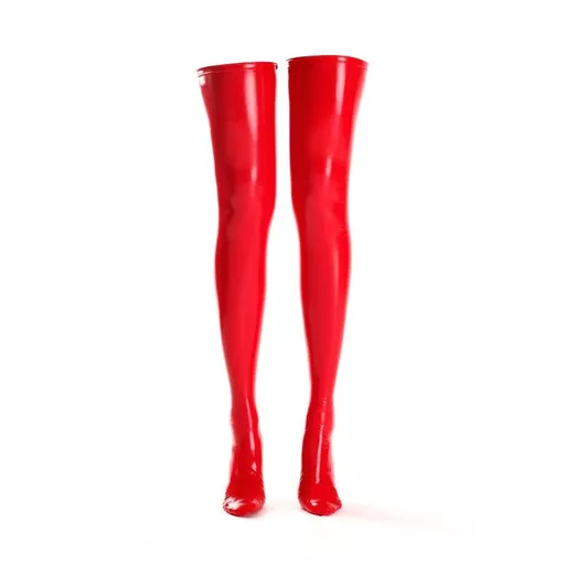 House Of Dasein Sexy Wetlook Thigh High Over The Knee Faux Latex Stockings Costume - Red - S