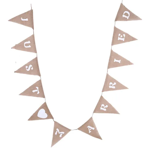 12pcs/ Set Fashionable Cloth Triangle Banner Just Married English Letter for Party Decoration