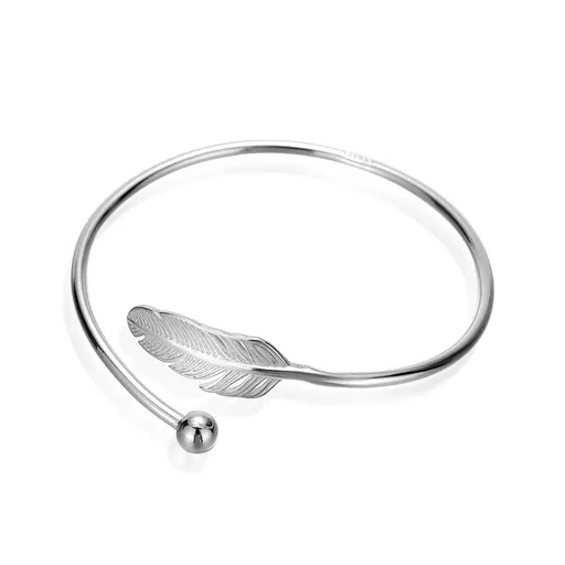 Silver Leaf Feather Bangle Bracelet Bohemian style Fashion Charms Bracelets Jewelry Cuff Women Adjustable