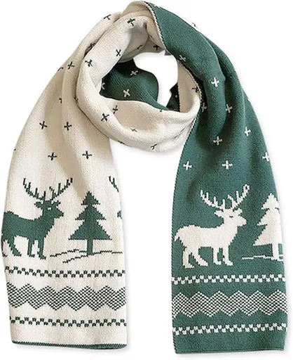 Warm Winter Scarf, Christmas Gift Neck Scarf, Double-sided Knit Scarf, Christmas Tree Moose, Perfect for Christmas and Winter Holidays ( Vegetable )