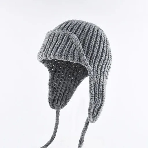 Women Plain Aviator Hat with Earflaps Gray
