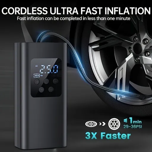 Cordless Tire Inflator Digital Tire Inflator Portable Air Compressor Car Tire - Black - Size 2-2000mAh