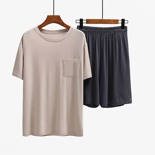 Men Undisciplined Summer Home Wear Short Sleeve... Skin color short sleeve + dark gray shorts L