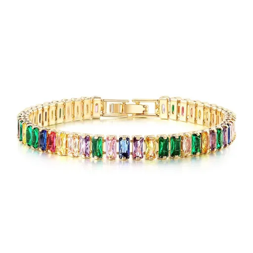 Ladies' adjustable tennis bracelet, girls' rainbow cubic zirconia bracelet, simple, colorful and fashionable bracelet