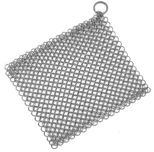 Premium Stainless Steel 316L Chainmail Scrubber for Cast Iron Pan Pre-Seasoned Pan Dutch Ovens Waffle Iron Pans Scraper Cast
