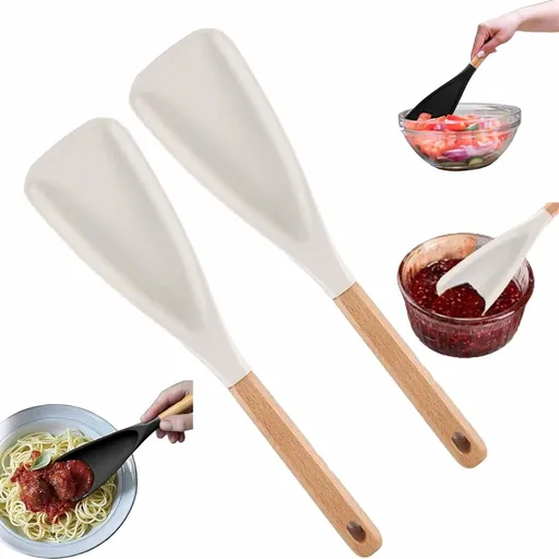 Multi Function Spoon, 2-in-1 Multi-function Spatula Spoon, Cooking Spoon for Nonstick Cookwares, Silicone Cooking Utensils for Kitchen, Multifunction Spoon for Mixing 2*White