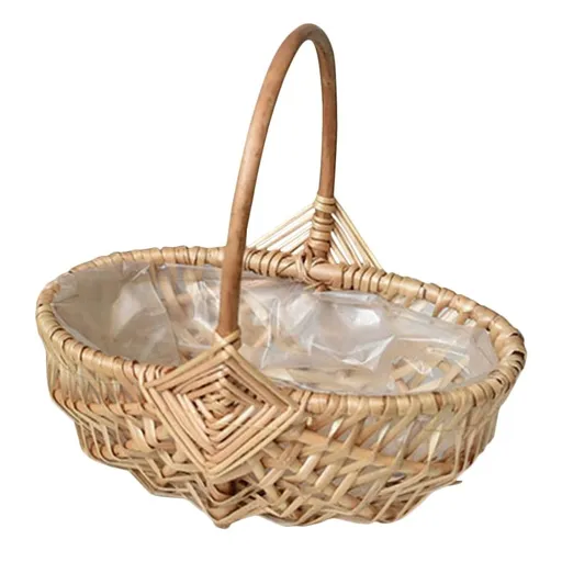 Wicker Flower Basket with Handle, 1 Set 31x22x12.5CM, Synthetic Material for Home Decor and