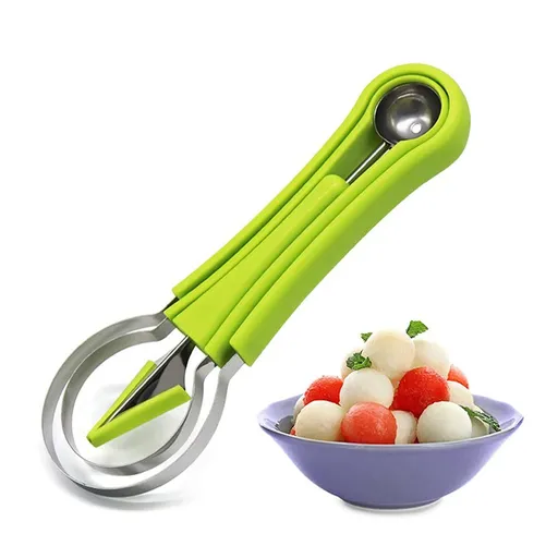 Melon Baller Scoop Set,4 In 1 fruit cutters shapes, watermelon scooper fruit scooper and baller, fruit carving tools（Green）