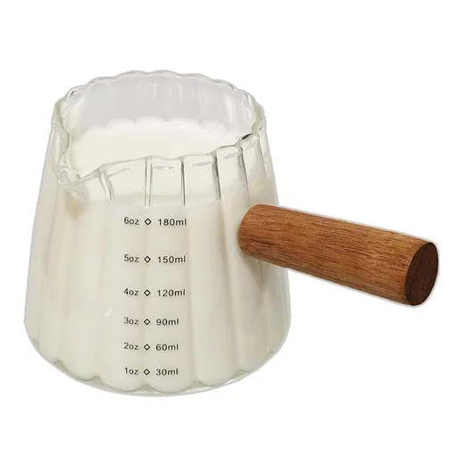 Espresso Cups with Wood Handle 6oz, Espresso Accessories, Milk Frothing Pitcher, Glass Measuring Cup, Shot Glass