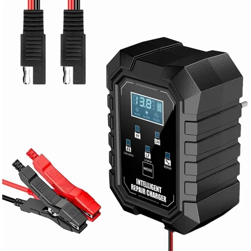 Battery Charger and Desulfator, 6V 12V Automatic Intelligent Recognition, Smart Pulse Repairer for Car, Motorcycle & Marine Batteries (1 Set)