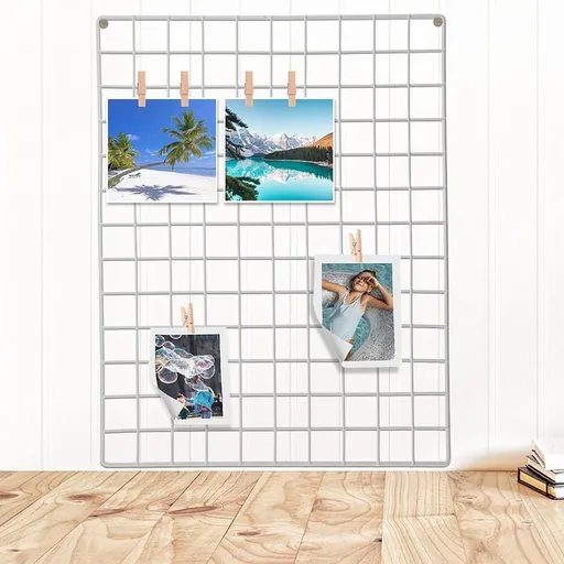 White Metal Wall Grid Set of 2 for Stylish Photo Display and Multi-Purpose Storage Organizer