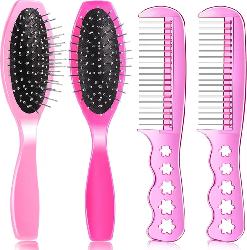 4 Pieces Doll Hair Brush Plastic Pink Wig Accessories for 18 Inch Dolls and Other Hair Care Accessories, 2 Style