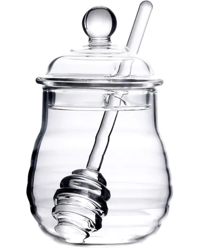 300ml Mixing Spoons Honey Dispenser Honey Pot with Dipper, Glass Jar Pot Jar Syrup s Glass for Restaurant Kitchen Home Decoration Storage Containers