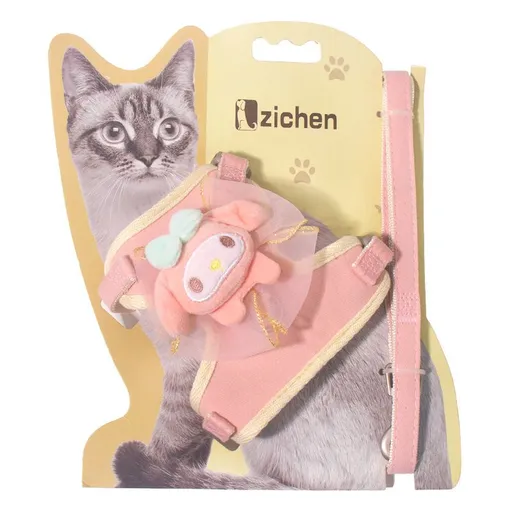 Pet Traction Strap Polyester Cat Dog Pink (melody bow) M size cotton nylon mesh cloth cat pull chest
