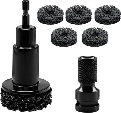 Wheel Hub Cleaning and Repair Kit with 5 Spacers, Drill-Powered Rust Removal Tool for Lug Studs, Rotors and 1/2 inch Impact Wrenches