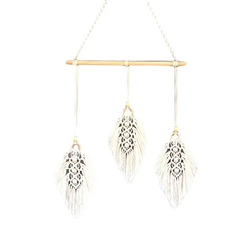 Wall Hanging Woven Tapestry Leaf Shaped Tassels Cotton Macrame Decor Wall Art Ornament for Apartment Bedroom